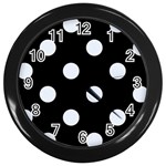 Polka Dots - Pastel Blue on Black Wall Clock (Black)