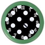 Polka Dots - Pastel Blue on Black Color Wall Clock