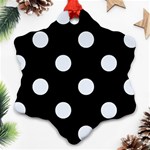 Polka Dots - Pastel Blue on Black Snowflake Ornament (Two Sides)