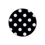 Polka Dots - Pastel Blue on Black Rubber Coaster (Round)
