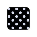 Polka Dots - Pastel Blue on Black Rubber Coaster (Square)
