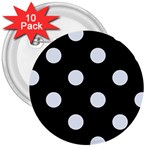 Polka Dots - Pastel Blue on Black 3  Button (10 pack)