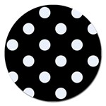 Polka Dots - Pastel Blue on Black Magnet 5  (Round)