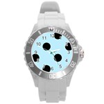 Polka Dots - Black on Light Blue Round Plastic Sport Watch (L)