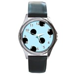 Polka Dots - Black on Light Blue Round Metal Watch