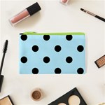 Polka Dots - Black on Light Blue Canvas Cosmetic Bag (XS)