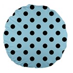 Polka Dots - Black on Light Blue Large 18  Premium Flano Round Cushion