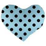 Polka Dots - Black on Light Blue Large 19  Premium Heart Shape Cushion