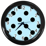 Polka Dots - Black on Light Blue Wall Clock (Black)