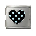 Polka Dots - Light Blue on Black Mega Link Heart Italian Charm (18mm)
