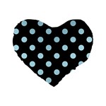 Polka Dots - Light Blue on Black Standard 16  Premium Flano Heart Shape Cushion