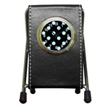Polka Dots - Light Blue on Black Pen Holder Desk Clock