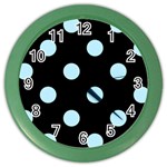 Polka Dots - Light Blue on Black Color Wall Clock