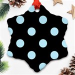 Polka Dots - Light Blue on Black Ornament (Snowflake)