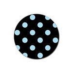 Polka Dots - Light Blue on Black Rubber Round Coaster (4 pack)