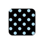Polka Dots - Light Blue on Black Rubber Square Coaster (4 pack)