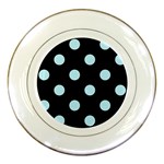 Polka Dots - Light Blue on Black Porcelain Plate