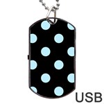Polka Dots - Light Blue on Black Dog Tag USB Flash (One Side)