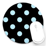 Polka Dots - Light Blue on Black Round Mousepad