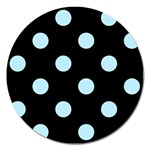 Polka Dots - Light Blue on Black Magnet 5  (Round)
