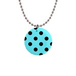 Polka Dots - Black on Electric Blue 1  Button Necklace