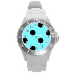 Polka Dots - Black on Electric Blue Round Plastic Sport Watch (L)