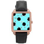 Polka Dots - Black on Electric Blue Rose Gold Leather Watch