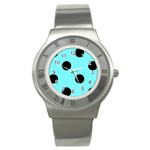 Polka Dots - Black on Electric Blue Stainless Steel Watch
