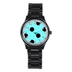 Polka Dots - Black on Electric Blue Stainless Steel Round Watch