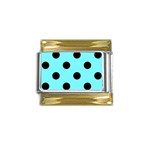 Polka Dots - Black on Electric Blue Gold Trim Italian Charm (9mm)