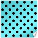 Polka Dots - Black on Electric Blue Canvas 16  x 16 