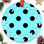 Polka Dots - Black on Electric Blue Round Filigree Ornament (Two Sides)