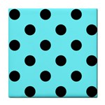 Polka Dots - Black on Electric Blue Tile Coaster