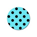 Polka Dots - Black on Electric Blue Rubber Coaster (Round)