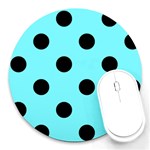 Polka Dots - Black on Electric Blue Round Mousepad