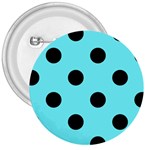 Polka Dots - Black on Electric Blue 3  Button