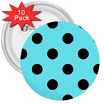 Polka Dots - Black on Electric Blue 3  Button (10 pack)