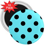 Polka Dots - Black on Electric Blue 3  Magnet (10 pack)
