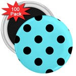 Polka Dots - Black on Electric Blue 3  Magnet (100 pack)