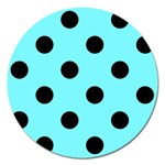 Polka Dots - Black on Electric Blue Magnet 5  (Round)