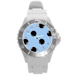 Polka Dots - Black on Baby Blue Round Plastic Sport Watch (L)