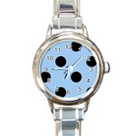 Polka Dots - Black on Baby Blue Round Italian Charm Watch