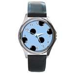 Polka Dots - Black on Baby Blue Round Metal Watch