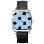 Polka Dots - Black on Baby Blue Square Metal Watch