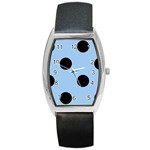 Polka Dots - Black on Baby Blue Barrel Style Metal Watch