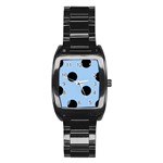 Polka Dots - Black on Baby Blue Stainless Steel Barrel Watch