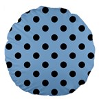 Polka Dots - Black on Baby Blue Large 18  Premium Flano Round Cushion
