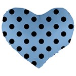 Polka Dots - Black on Baby Blue Large 19  Premium Heart Shape Cushion