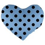 Polka Dots - Black on Baby Blue Large 19  Premium Flano Heart Shape Cushion