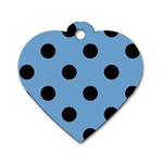 Polka Dots - Black on Iceberg Blue Dog Tag Heart (Two Sides)